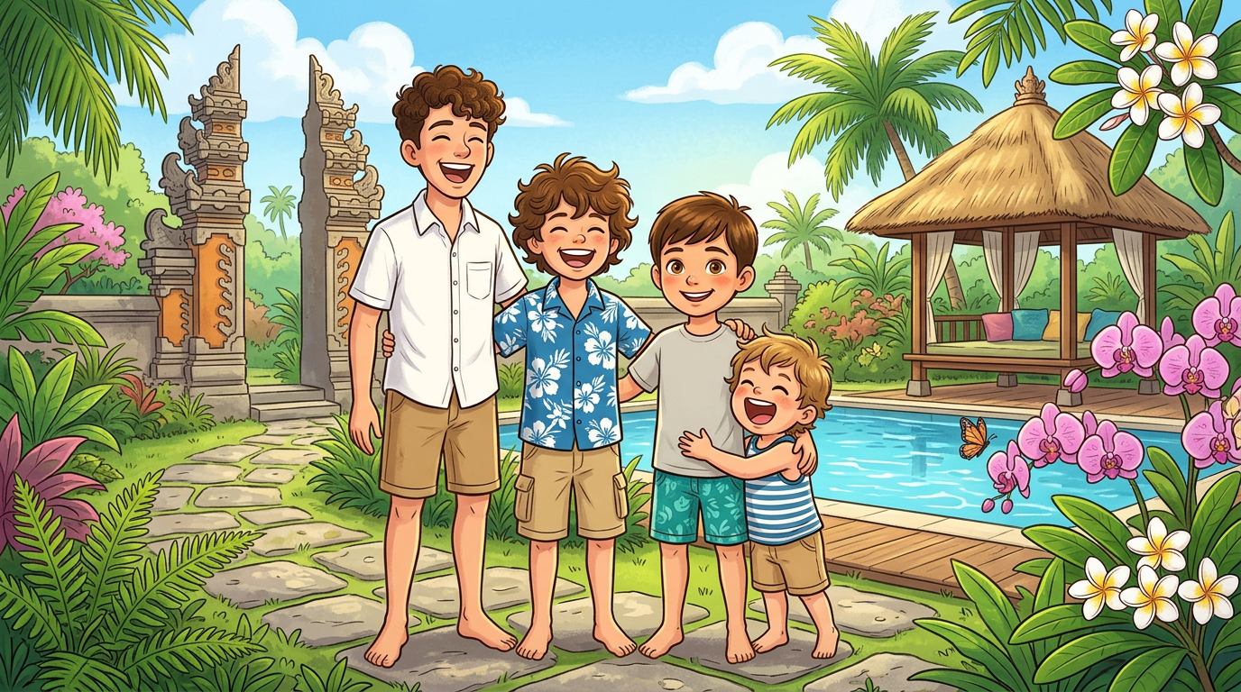 Illustration: drenge på Bali (familie)